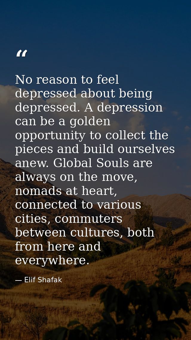 No reason to feel depressed about being depressed. A depression can be a golden opportunity to collect the pieces and bu — Elif Shafak