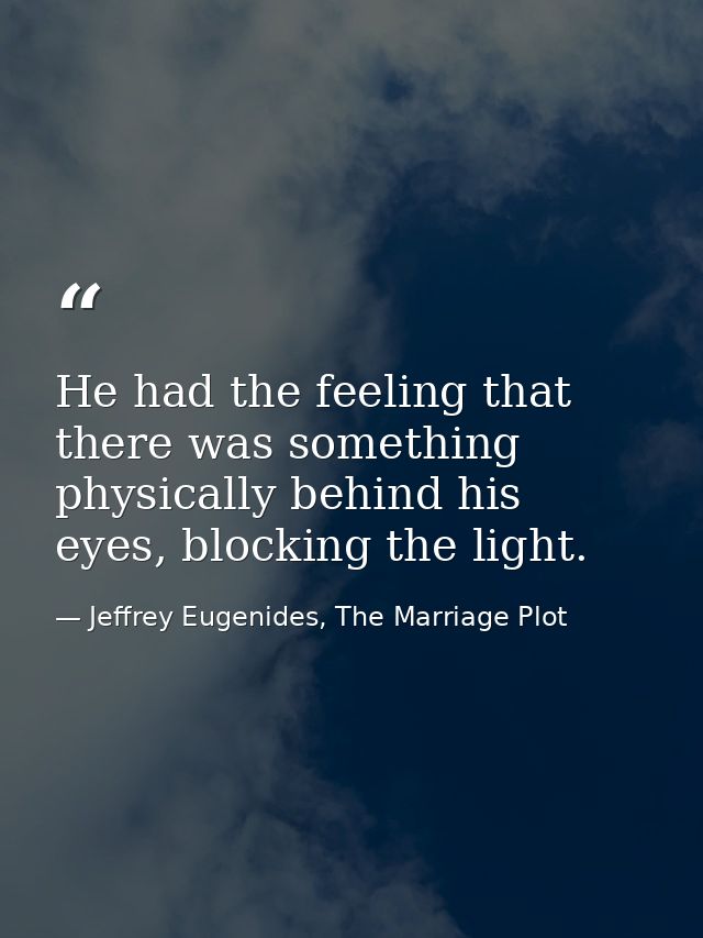 He had the feeling that there was something physically behind his eyes, blocking the light. — Jeffrey Eugenides, The Marriage Plot