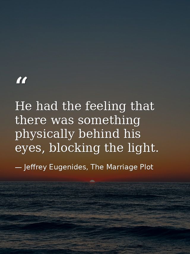 He had the feeling that there was something physically behind his eyes, blocking the light. — Jeffrey Eugenides, The Marriage Plot
