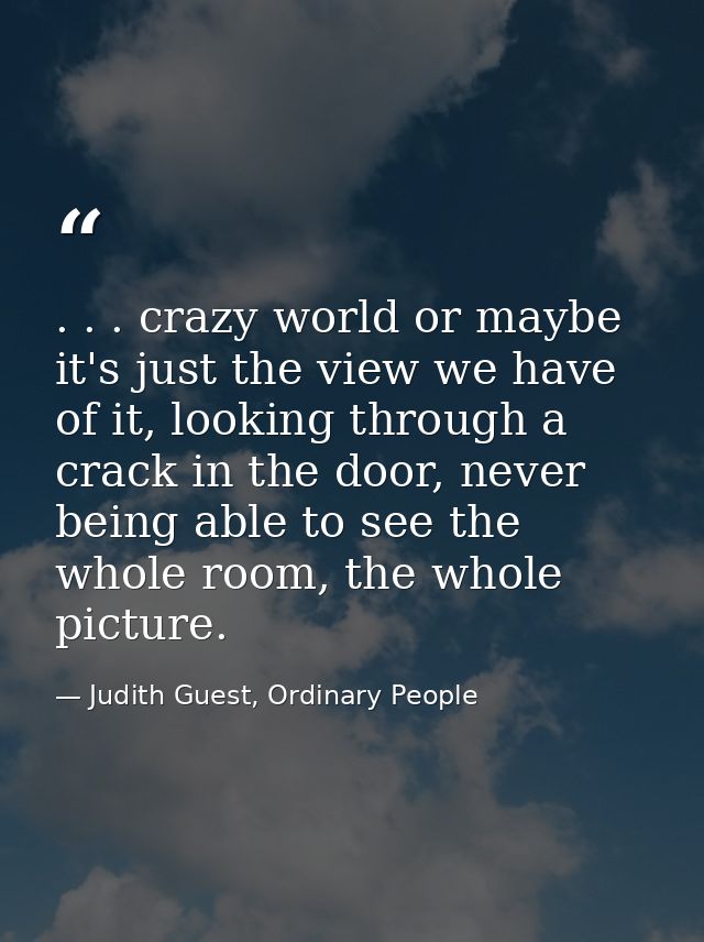. . . crazy world or maybe it's just the view we have of it, looking through a crack in the door, never being able to se — Judith Guest, Ordinary People
