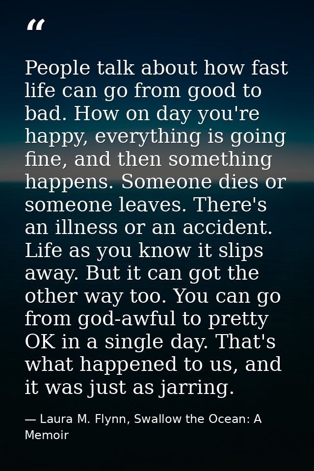 People talk about how fast life can go from good to bad. How on day you're happy, everything is going fine, and then som — Laura M. Flynn, Swallow the Ocean: A Memoir