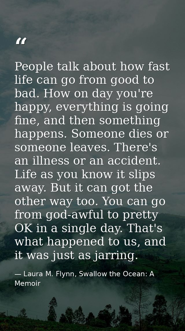 People talk about how fast life can go from good to bad. How on day you're happy, everything is going fine, and then som — Laura M. Flynn, Swallow the Ocean: A Memoir