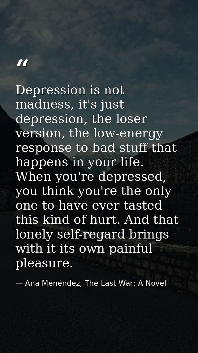 Depression is not madness, it's just depression, the loser version, the low-energy response to bad stuff that happens in — Ana Menéndez, The Last War: A Novel