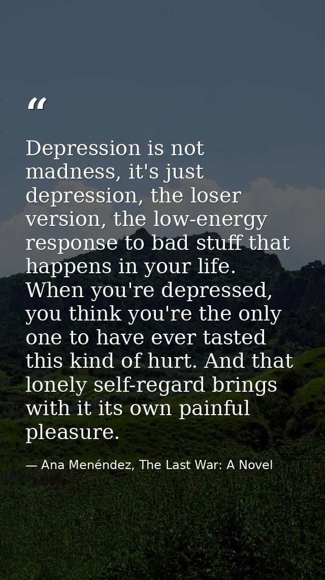 Depression is not madness, it's just depression, the loser version, the low-energy response to bad stuff that happens in — Ana Menéndez, The Last War: A Novel