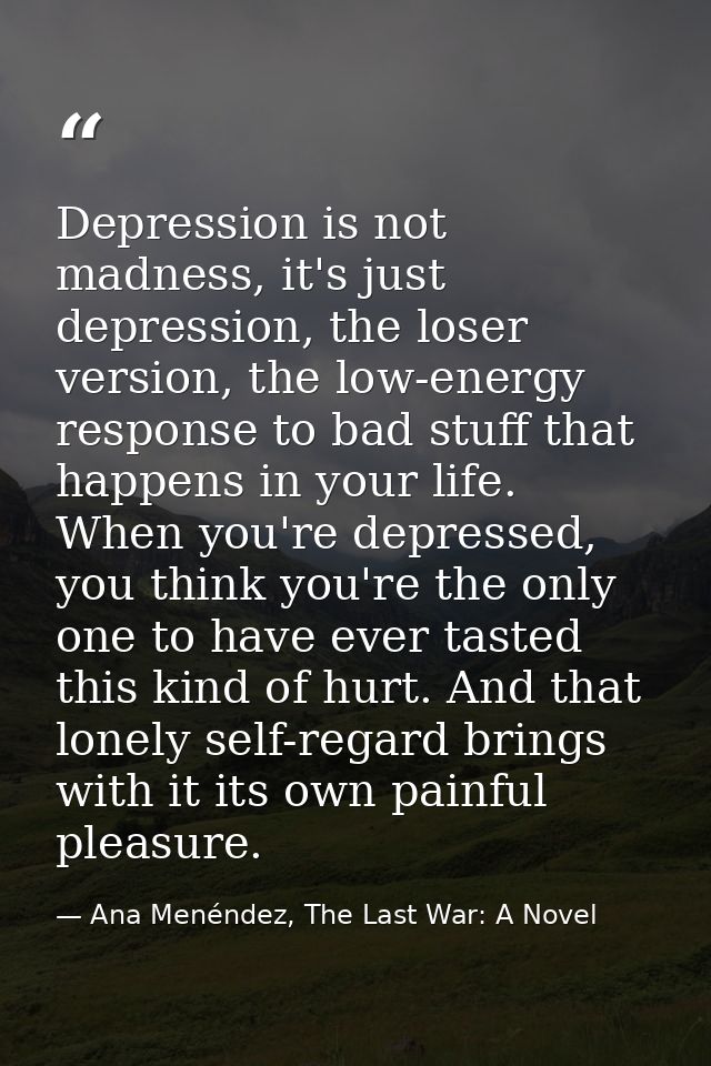 Depression is not madness, it's just depression, the loser version, the low-energy response to bad stuff that happens in — Ana Menéndez, The Last War: A Novel