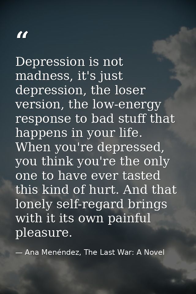 Depression is not madness, it's just depression, the loser version, the low-energy response to bad stuff that happens in — Ana Menéndez, The Last War: A Novel