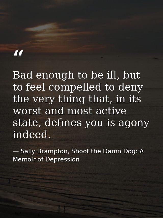 Bad enough to be ill, but to feel compelled to deny the very thing that, in its worst and most active state, defines you — Sally Brampton, Shoot the Damn Dog: A Memoir of Depression
