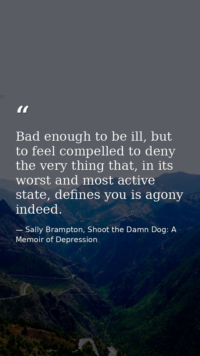 Bad enough to be ill, but to feel compelled to deny the very thing that, in its worst and most active state, defines you — Sally Brampton, Shoot the Damn Dog: A Memoir of Depression