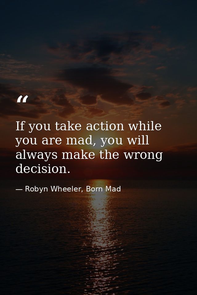 If you take action while you are mad, you will always make the wrong decision. — Robyn Wheeler, Born Mad