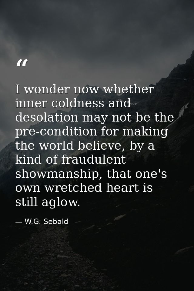 I wonder now whether inner coldness and desolation may not be the pre-condition for making the world believe, by a kind  — W.G. Sebald