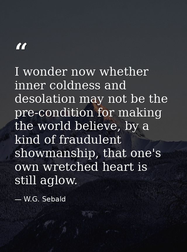 I wonder now whether inner coldness and desolation may not be the pre-condition for making the world believe, by a kind  — W.G. Sebald