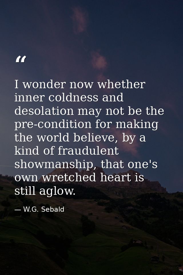 I wonder now whether inner coldness and desolation may not be the pre-condition for making the world believe, by a kind  — W.G. Sebald