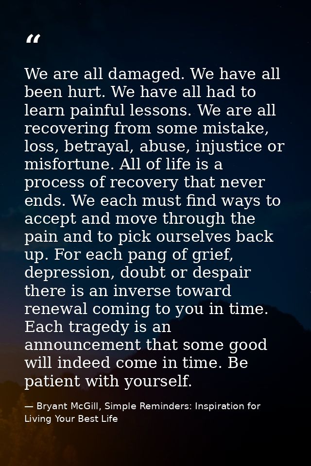 We are all damaged. We have all been hurt. We have all had to learn painful lessons. We are all recovering from some mis — Bryant McGill, Simple Reminders: Inspiration for Living Your Best Life