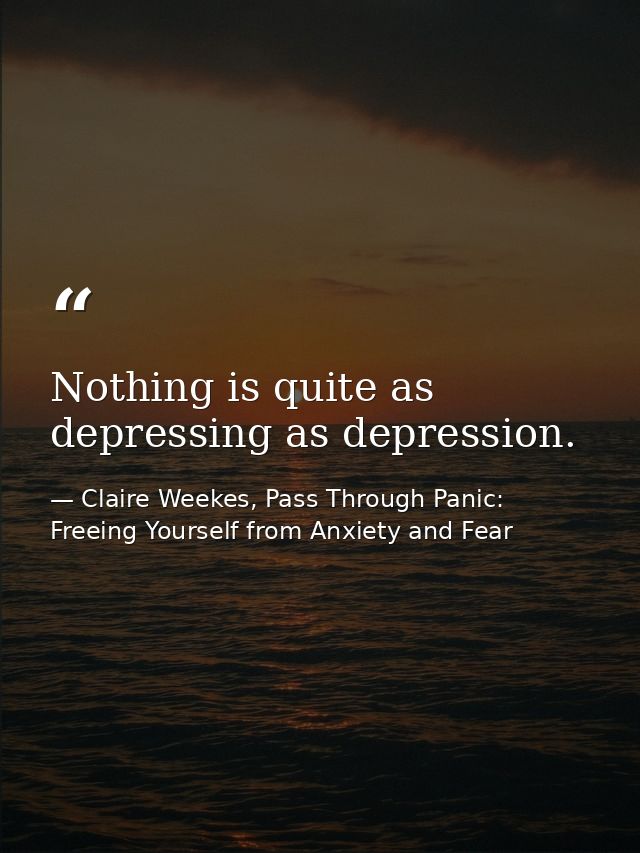 Nothing is quite as depressing as depression. — Claire Weekes, Pass Through Panic: Freeing Yourself from Anxiety and Fear