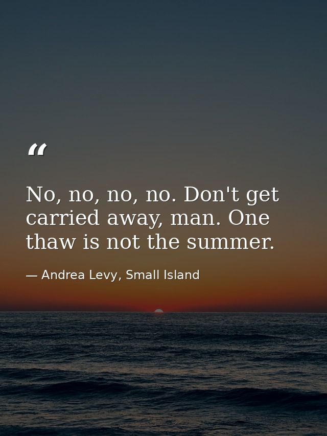 No, no, no, no. Don't get carried away, man. One thaw is not the summer. — Andrea Levy, Small Island