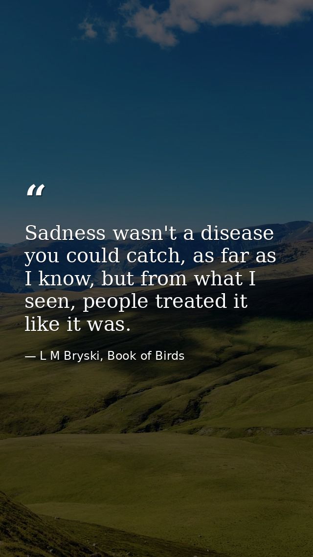 Sadness wasn't a disease you could catch, as far as I know, but from what I seen, people treated it like it was. — L M Bryski, Book of Birds