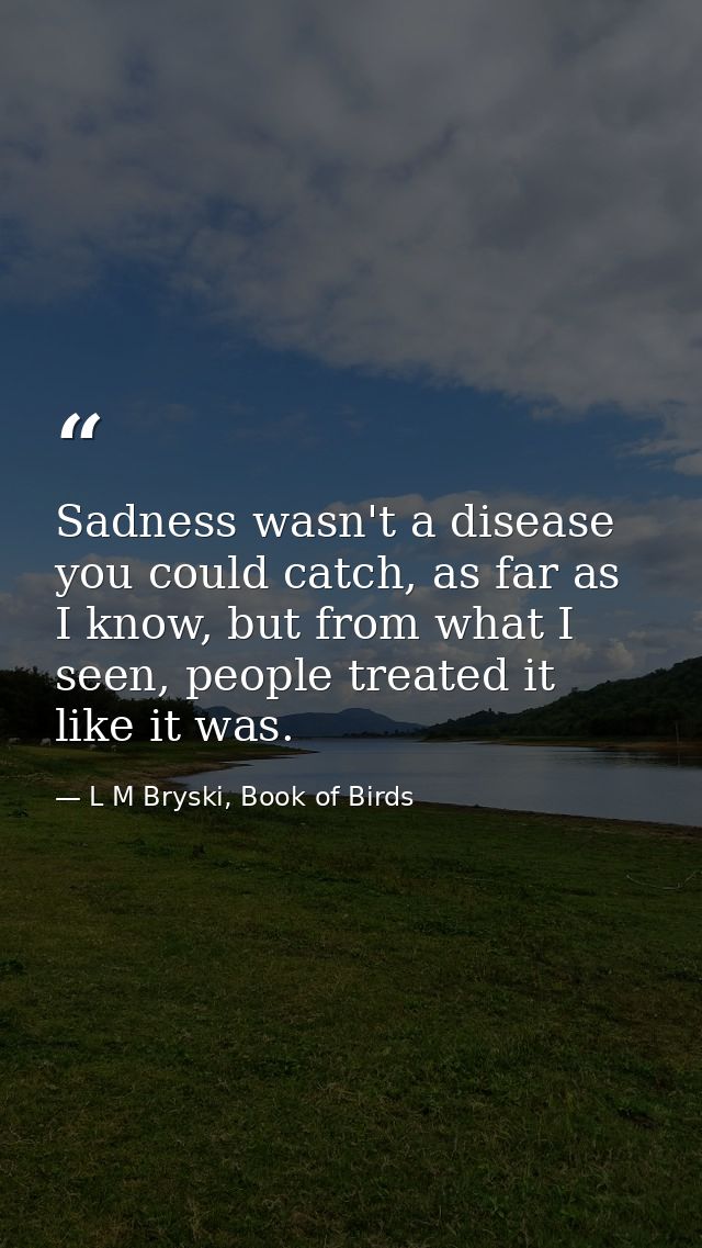 Sadness wasn't a disease you could catch, as far as I know, but from what I seen, people treated it like it was. — L M Bryski, Book of Birds