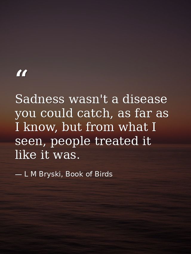 Sadness wasn't a disease you could catch, as far as I know, but from what I seen, people treated it like it was. — L M Bryski, Book of Birds