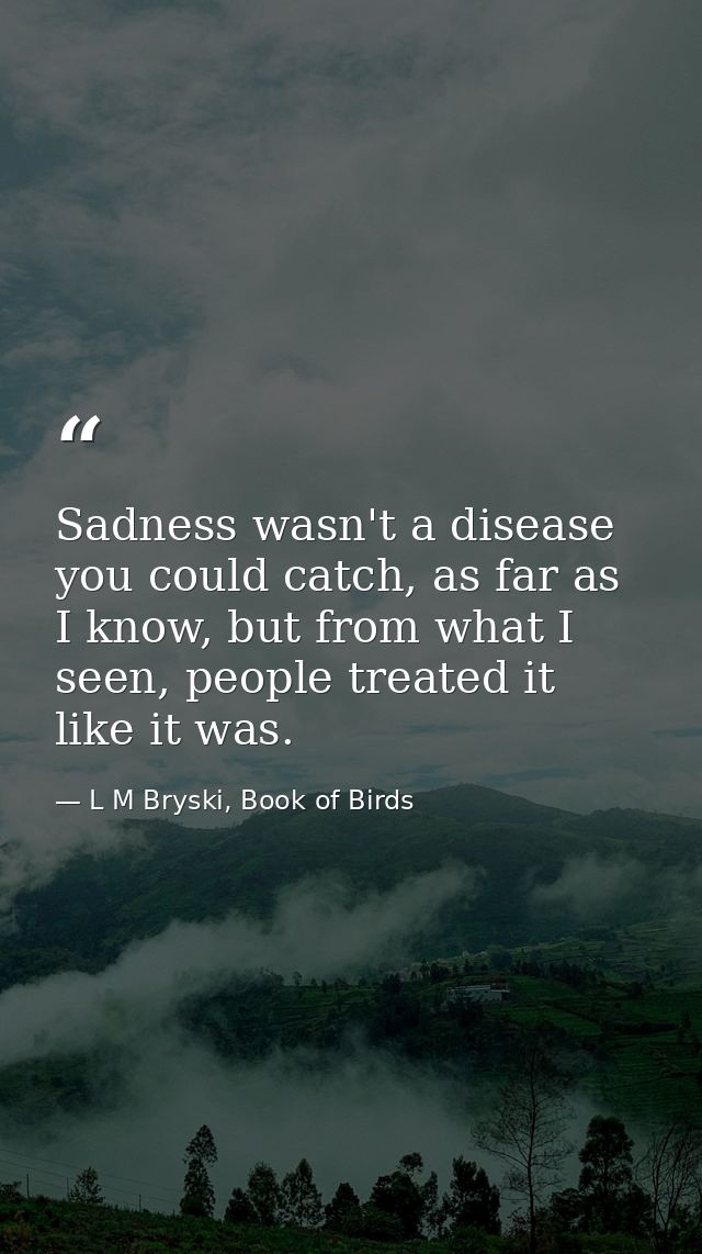 Sadness wasn't a disease you could catch, as far as I know, but from what I seen, people treated it like it was. — L M Bryski, Book of Birds