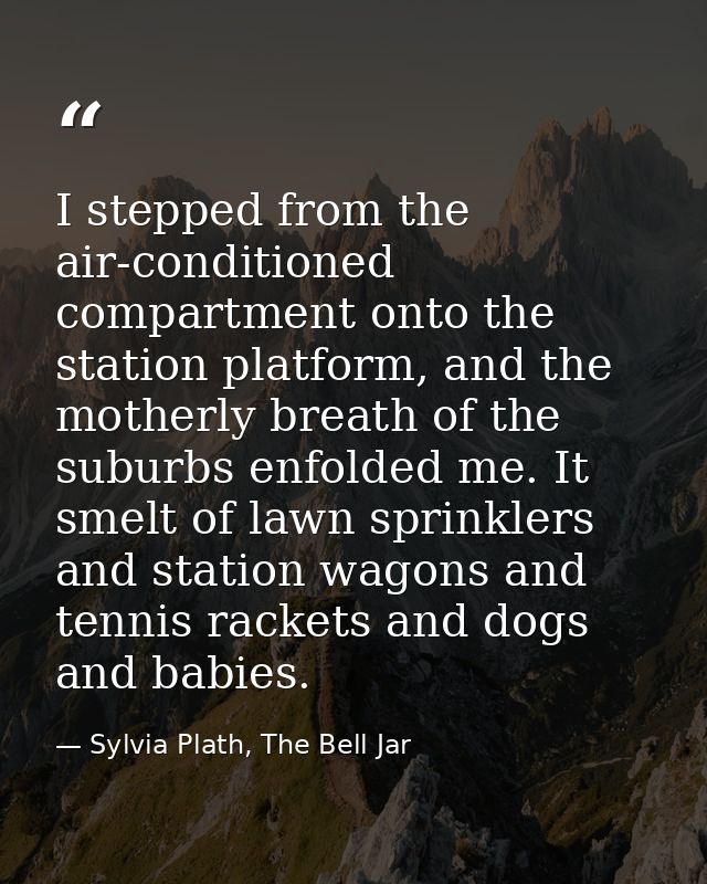 I stepped from the air-conditioned compartment onto the station platform, and the motherly breath of the suburbs enfolde — Sylvia Plath, The Bell Jar
