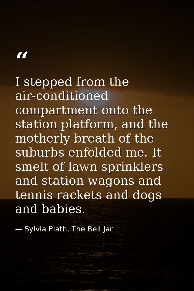 I stepped from the air-conditioned compartment onto the station platform, and the motherly breath of the suburbs enfolde — Sylvia Plath, The Bell Jar