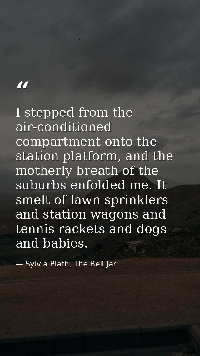 I stepped from the air-conditioned compartment onto the station platform, and the motherly breath of the suburbs enfolde — Sylvia Plath, The Bell Jar