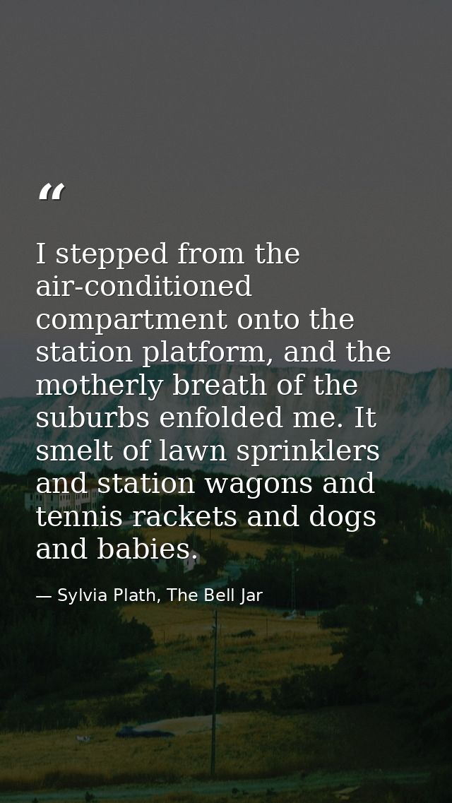 I stepped from the air-conditioned compartment onto the station platform, and the motherly breath of the suburbs enfolde — Sylvia Plath, The Bell Jar