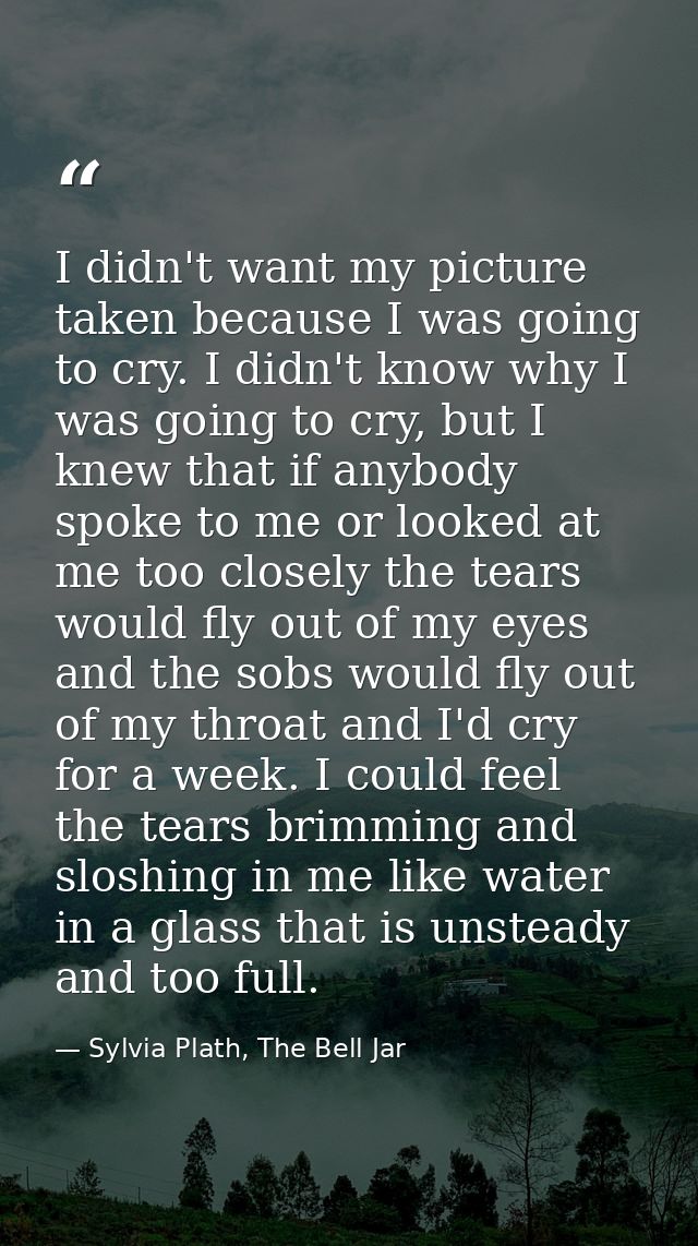 I didn't want my picture taken because I was going to cry. I didn't know why I was going to cry, but I knew that if anyb — Sylvia Plath, The Bell Jar