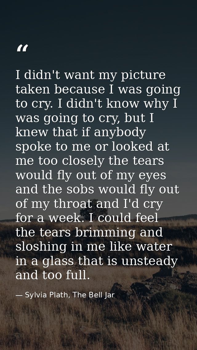 I didn't want my picture taken because I was going to cry. I didn't know why I was going to cry, but I knew that if anyb — Sylvia Plath, The Bell Jar