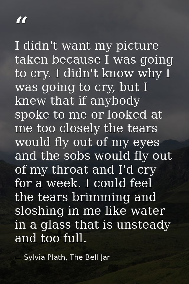 I didn't want my picture taken because I was going to cry. I didn't know why I was going to cry, but I knew that if anyb — Sylvia Plath, The Bell Jar