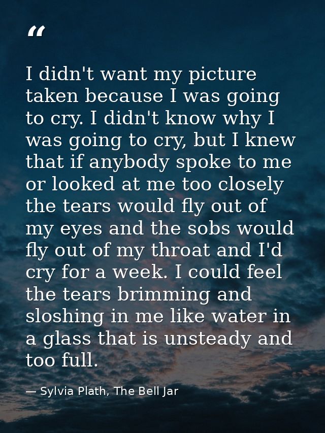 I didn't want my picture taken because I was going to cry. I didn't know why I was going to cry, but I knew that if anyb — Sylvia Plath, The Bell Jar