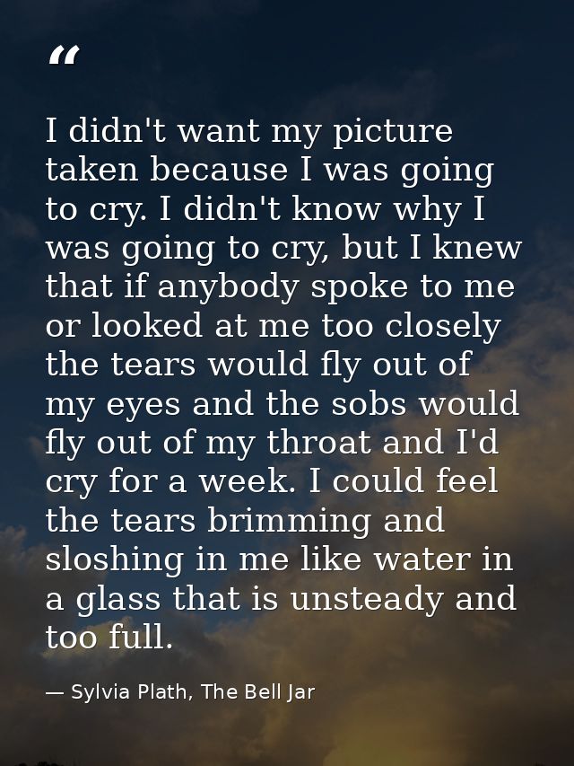 I didn't want my picture taken because I was going to cry. I didn't know why I was going to cry, but I knew that if anyb — Sylvia Plath, The Bell Jar
