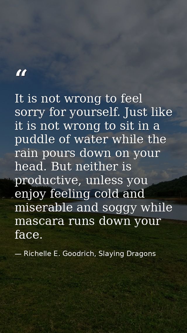 It is not wrong to feel sorry for yourself. Just like it is not wrong to sit in a puddle of water while the rain pours d — Richelle E. Goodrich, Slaying Dragons