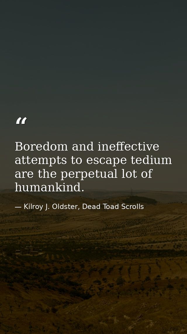 Boredom and ineffective attempts to escape tedium are the perpetual lot of humankind. — Kilroy J. Oldster, Dead Toad Scrolls