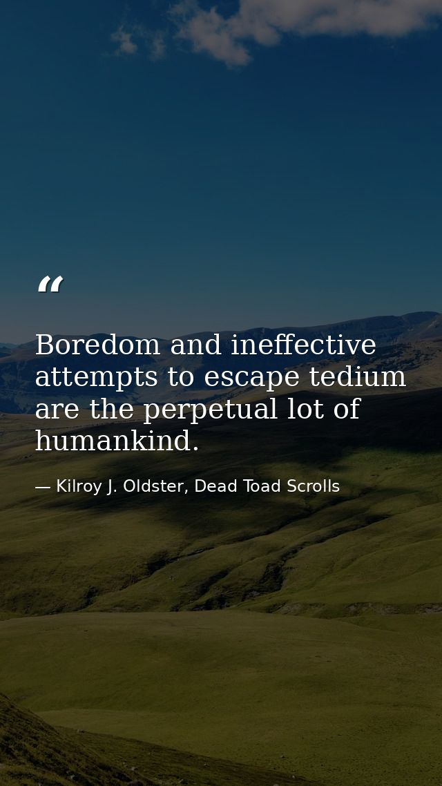 Boredom and ineffective attempts to escape tedium are the perpetual lot of humankind. — Kilroy J. Oldster, Dead Toad Scrolls