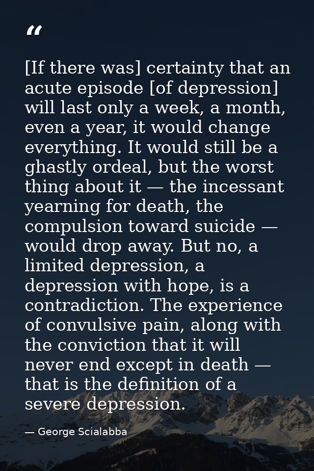 [If there was] certainty that an acute episode [of depression] will last only a week, a month, even a year, it would cha — George Scialabba