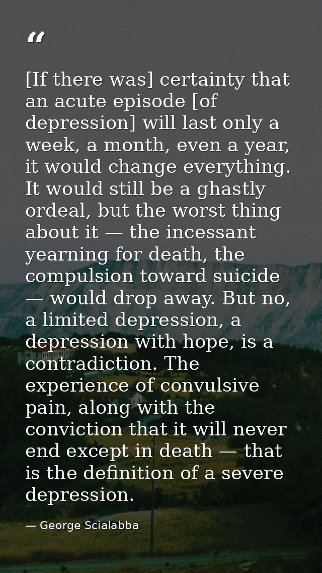 [If there was] certainty that an acute episode [of depression] will last only a week, a month, even a year, it would cha — George Scialabba