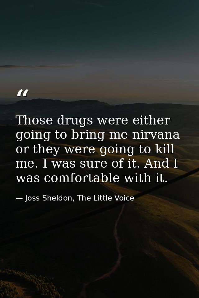 Those drugs were either going to bring me nirvana or they were going to kill me. I was sure of it. And I was comfortable — Joss Sheldon, The Little Voice