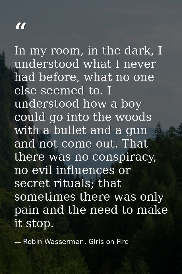 In my room, in the dark, I understood what I never had before, what no one else seemed to. I understood how a boy could  — Robin Wasserman, Girls on Fire