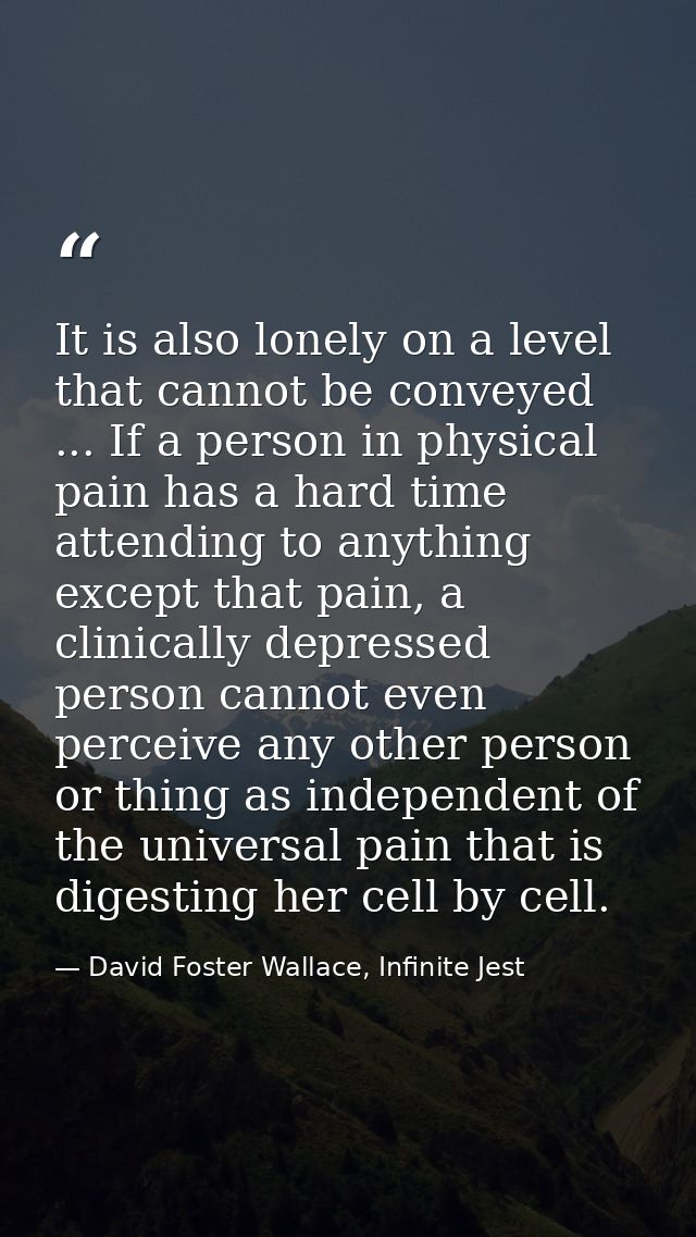 It is also lonely on a level that cannot be conveyed ... If a person in physical pain has a hard time attending to anyth — David Foster Wallace, Infinite Jest