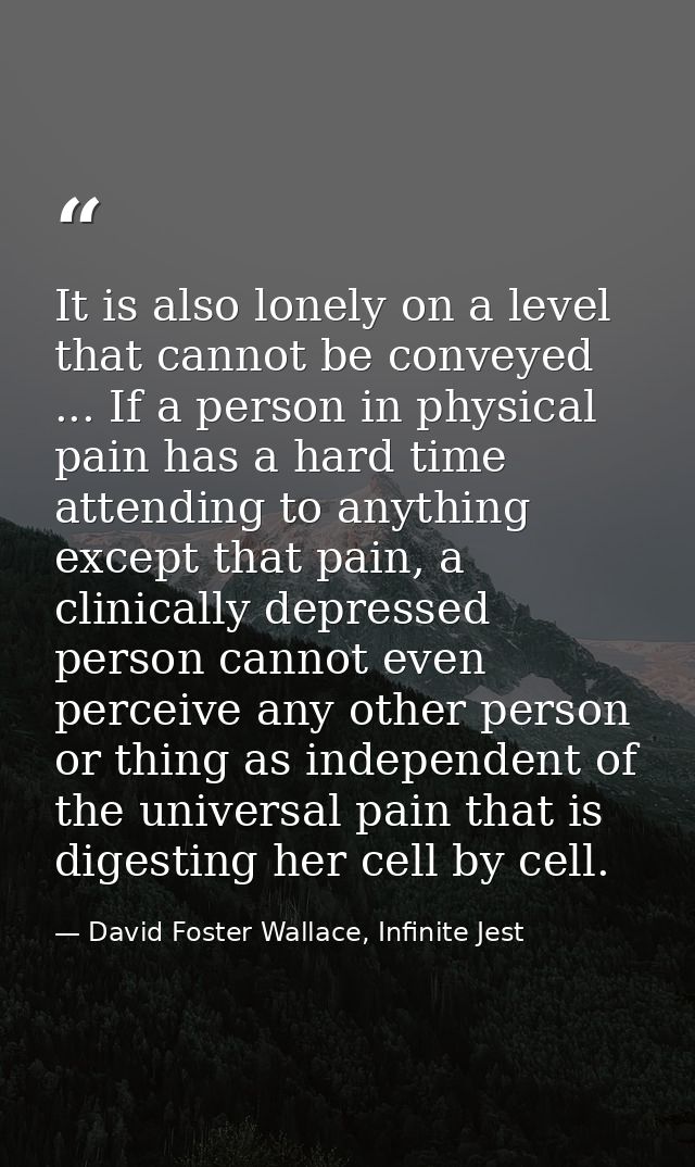 It is also lonely on a level that cannot be conveyed ... If a person in physical pain has a hard time attending to anyth — David Foster Wallace, Infinite Jest