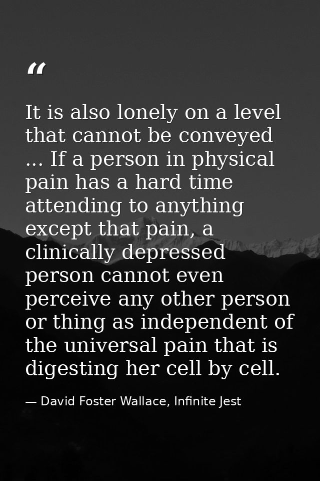 It is also lonely on a level that cannot be conveyed ... If a person in physical pain has a hard time attending to anyth — David Foster Wallace, Infinite Jest