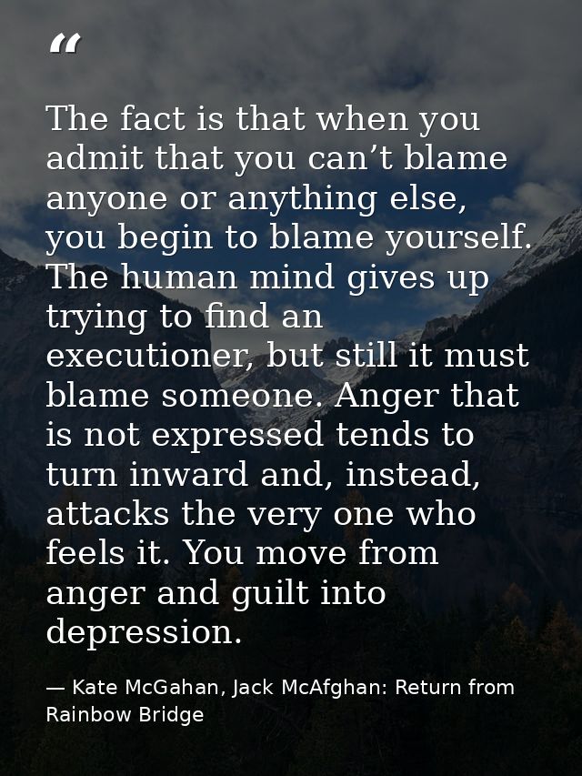 The fact is that when you admit that you can’t blame anyone or anything else, you begin to blame yourself. The human min — Kate McGahan, Jack McAfghan: Return from Rainbow Bridge