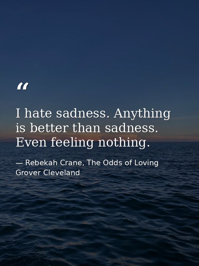 I hate sadness. Anything is better than sadness. Even feeling nothing. — Rebekah Crane, The Odds of Loving Grover Cleveland