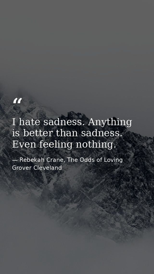 I hate sadness. Anything is better than sadness. Even feeling nothing. — Rebekah Crane, The Odds of Loving Grover Cleveland