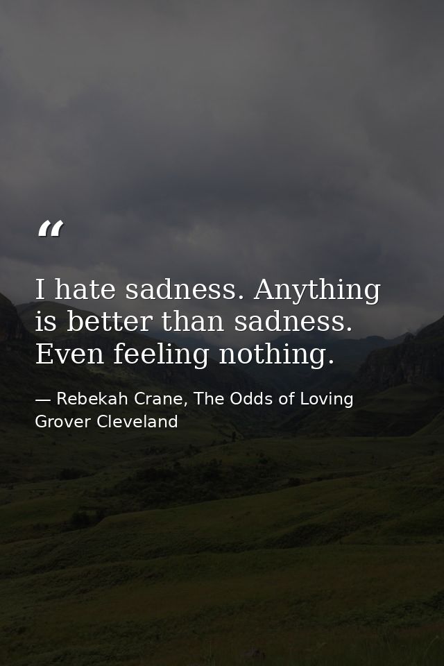 I hate sadness. Anything is better than sadness. Even feeling nothing. — Rebekah Crane, The Odds of Loving Grover Cleveland