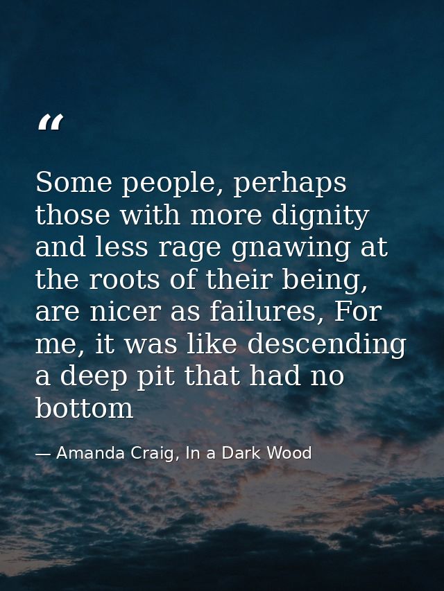 Some people, perhaps those with more dignity and less rage gnawing at the roots of their being, are nicer as failures, F — Amanda Craig, In a Dark Wood