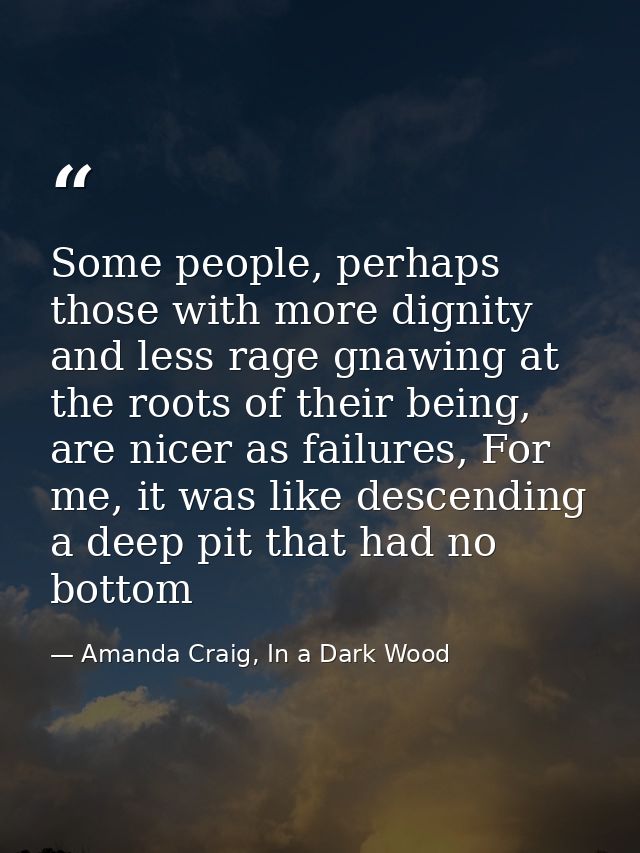 Some people, perhaps those with more dignity and less rage gnawing at the roots of their being, are nicer as failures, F — Amanda Craig, In a Dark Wood