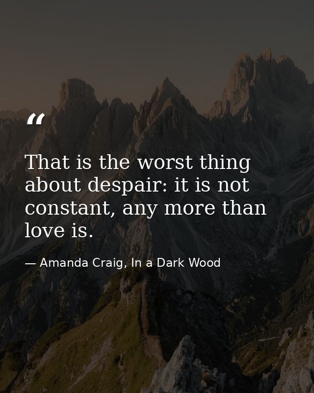That is the worst thing about despair: it is not constant, any more than love is. — Amanda Craig, In a Dark Wood