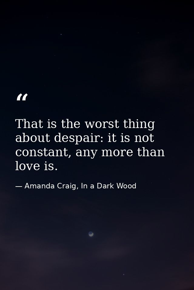 That is the worst thing about despair: it is not constant, any more than love is. — Amanda Craig, In a Dark Wood